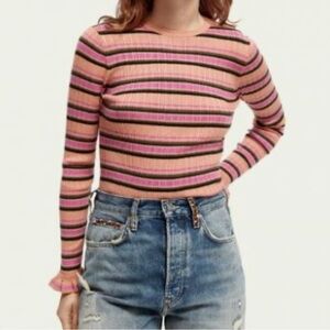 Scotch & Soda Striped Ribbed Fitted Ruffle Cuff Pullover Sweater Size Small